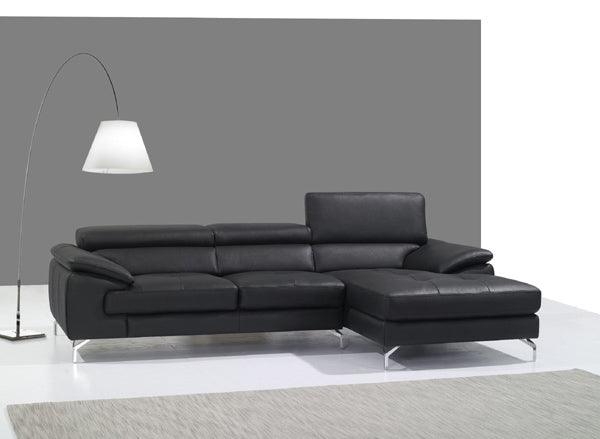 J&M Furniture - A973B Black Italian Leather Mini Raf Chaise Sectional - 1790612-Rhfc