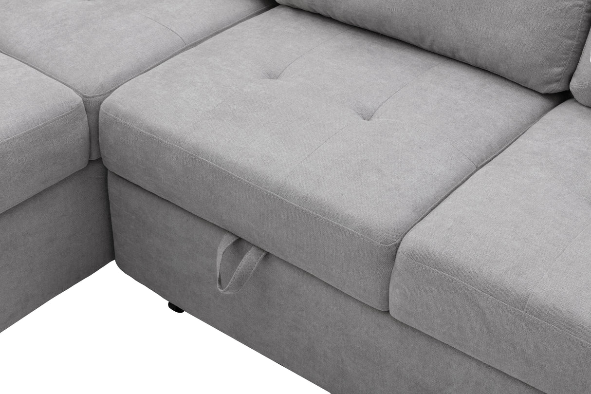 Sleeper Sectional Sofa, L-Shape Corner Couch Sofa-Bed with Storage Ottoman & Hidden Arm Storage & USB Charge  for Living Room Apartment, Gray - Home Elegance USA