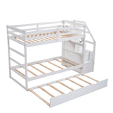 Twin-Over-Twin Bunk Bed with Twin Size Trundle and 3 Storage Stairs,White(OLD SKU :LP000064AAK) - Home Elegance USA