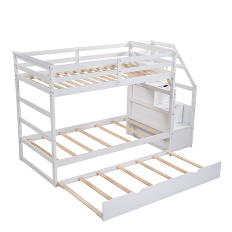 Twin-Over-Twin Bunk Bed with Twin Size Trundle and 3 Storage Stairs,White(OLD SKU :LP000064AAK)