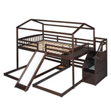 Full over Twin & Twin Bunk Bed,with Slide and Storage Staircase,Built-in Drawer and Shelf,Espresso - Home Elegance USA