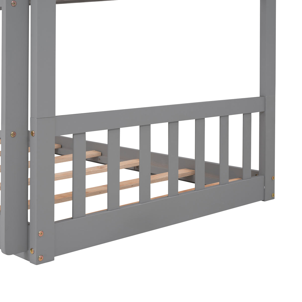 Twin-Over-Twin-Over-Twin Triple Bed with Built-in Ladder and Slide, Triple Bunk Bed with Guardrails, Gray(OLD SKU: LP000051AAE) - Home Elegance USA