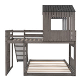 Wooden Twin Over Full Bunk Bed, Loft Bed with Playhouse, Farmhouse, Ladder, Slide and Guardrails, Antique Gray(OLD SKU :LT000028AAE) Home Elegance USA