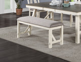 Dining Room Furniture 6pc Dining Set Table w Leaf And 4x Side Chairs 1x Bench Gray Fabric Cushion Seat White Clean Lines Wooden Table Top | Home Elegance USA