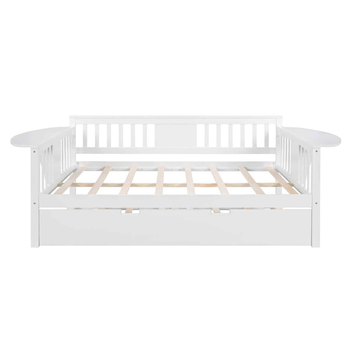 Full size Daybed with Twin size Trundle, Wood Slat Support, White Home Elegance USA