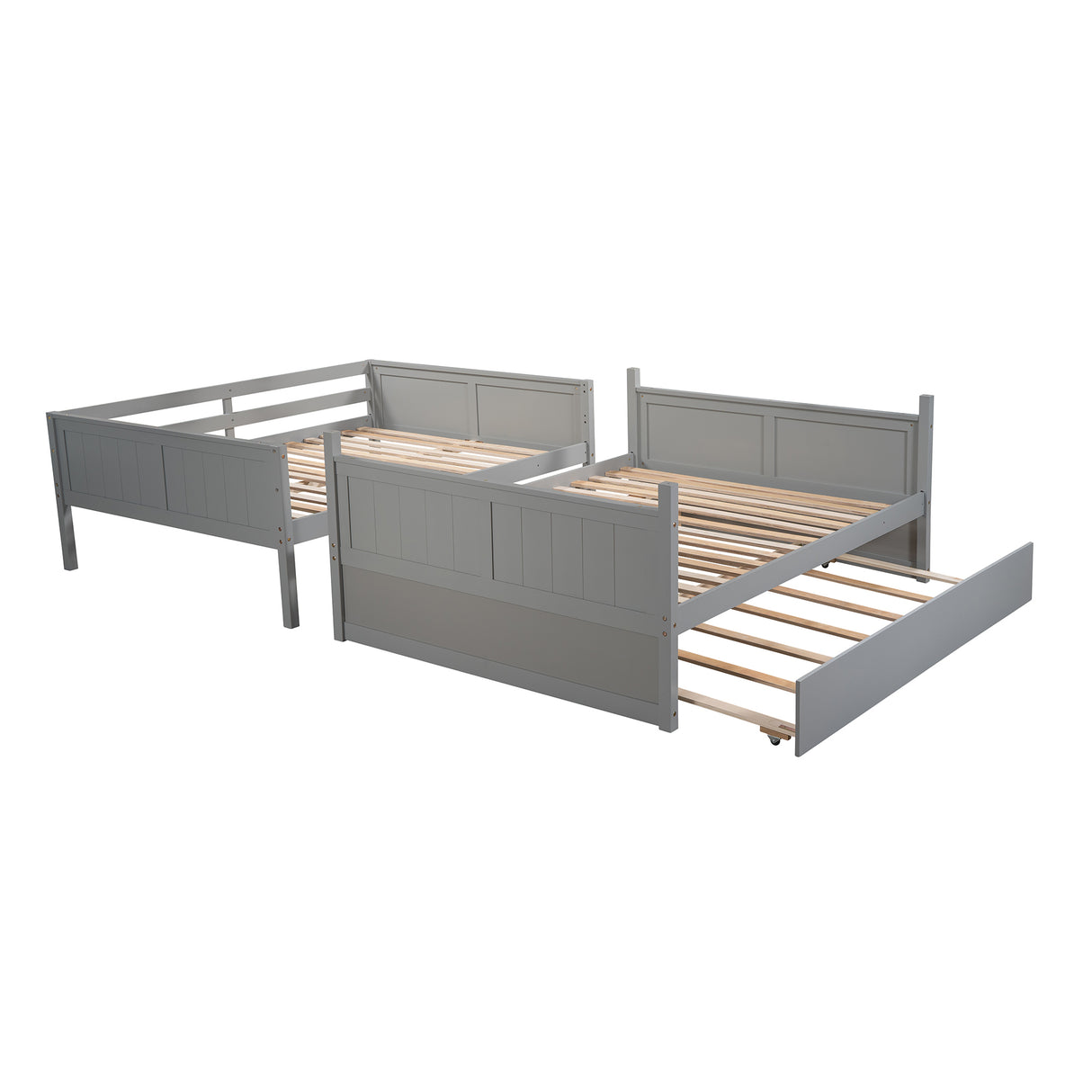 Full Over Full Bunk Bed with Twin Size Trundle, Gray ( old sku: LP000250AAE ) - Home Elegance USA