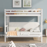 Twin over Full Bunk Bed,Down Bed can be Converted into Daybed,White - Home Elegance USA