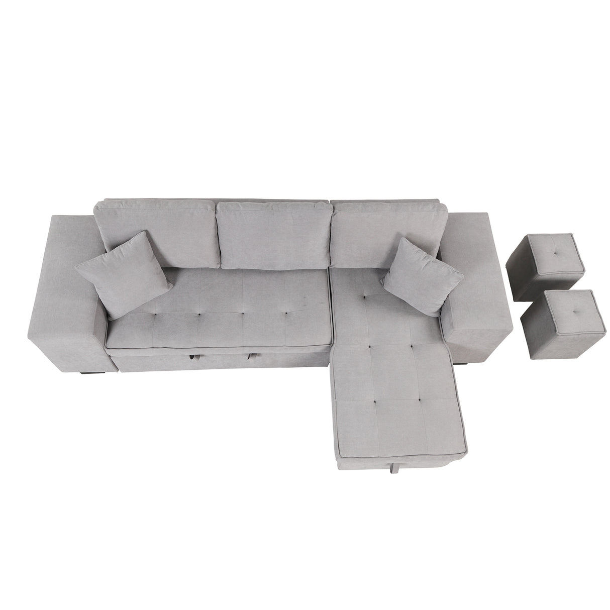 104" Pull Out Sleeper Sofa Reversible L - Shape 3 Seat Sectional Couch with Storage Chaise and 2 Stools for Living Room Furniture Set,Gray - SG000430AAE - image - 11