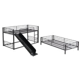 Twin Size Metal Bunk Bed with Ladders and Slide, Divided into Platform and Loft Bed, Black - Home Elegance USA