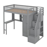 Twin size Loft Bed with Bookshelf,Drawers,Desk,and Wardrobe-Gray - Home Elegance USA