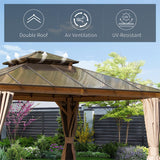 12'x12' Hardtop Gazebo, Permanent Outdoor Gazebo with Polycarbonate Double Roof, Aluminum Gazebo Pavilion with Curtain and Net for Garden, Patio, Lawns, Deck, Backyard(Wood - Looking) - W1859S00024 - image - 6