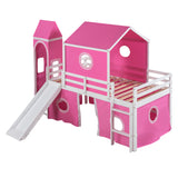 Twin Size Bunk Bed with Slide Pink Tent and Tower - Pink - Home Elegance USA