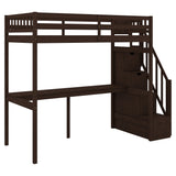 Twin Size Loft Bed with Storage Staircase and Built-in Desk, Espresso (Old SKU:GX000903AAP) - Home Elegance USA