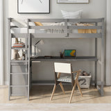 Twin Size Loft Bed with Desk and Shelves,Two Built-in Drawers,Gray(OLD SKU:GX000803AAE) - Home Elegance USA