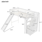 Twin Size Loft Bed with Storage and Slide, White - Home Elegance USA