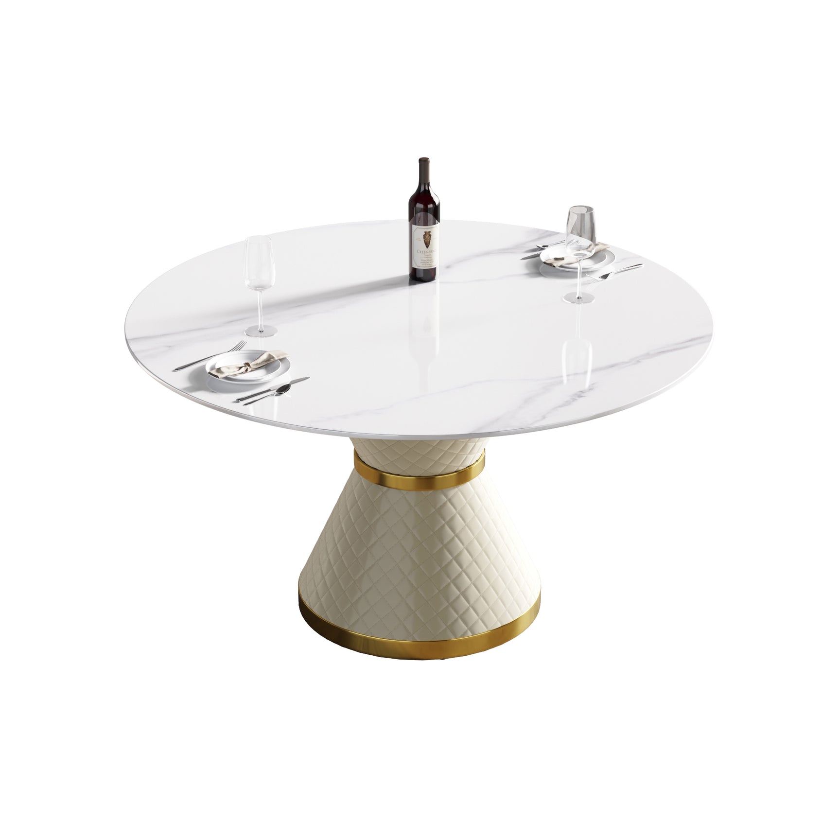 53.15"Modern artificial stone round white carbon steel base dining table - can accommodate 6 people - W1535S00004 - image - 8