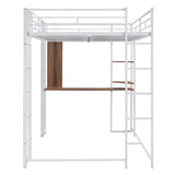 Full Size Metal Loft Bed with 2 Shelves and one Desk ,White (Old SKU: LP000191AAK )