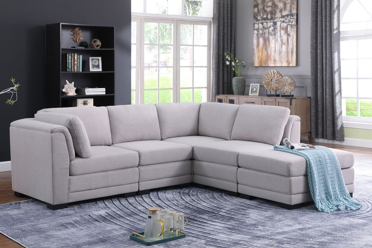 Kristin Light Gray Linen Fabric Reversible Sectional Sofa with Ottoman - Home Elegance USA