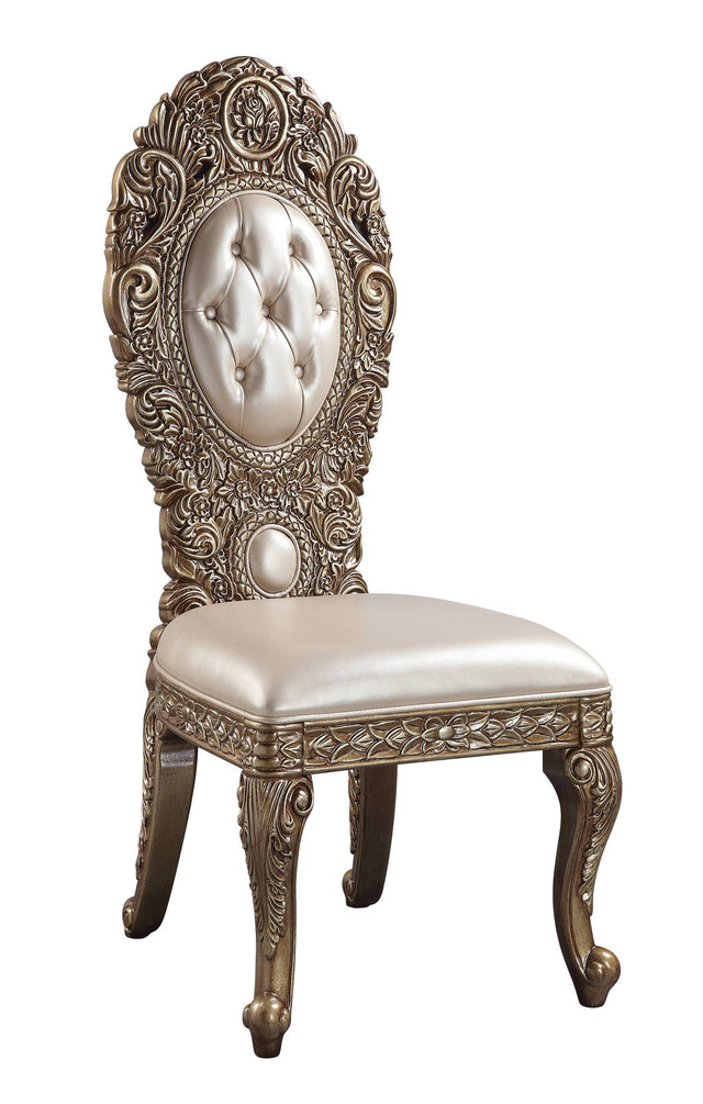 ACME Constantine Side Chair (1Pc/1Ctn), PU, Brown & Gold Finish DN00478 - Home Elegance USA