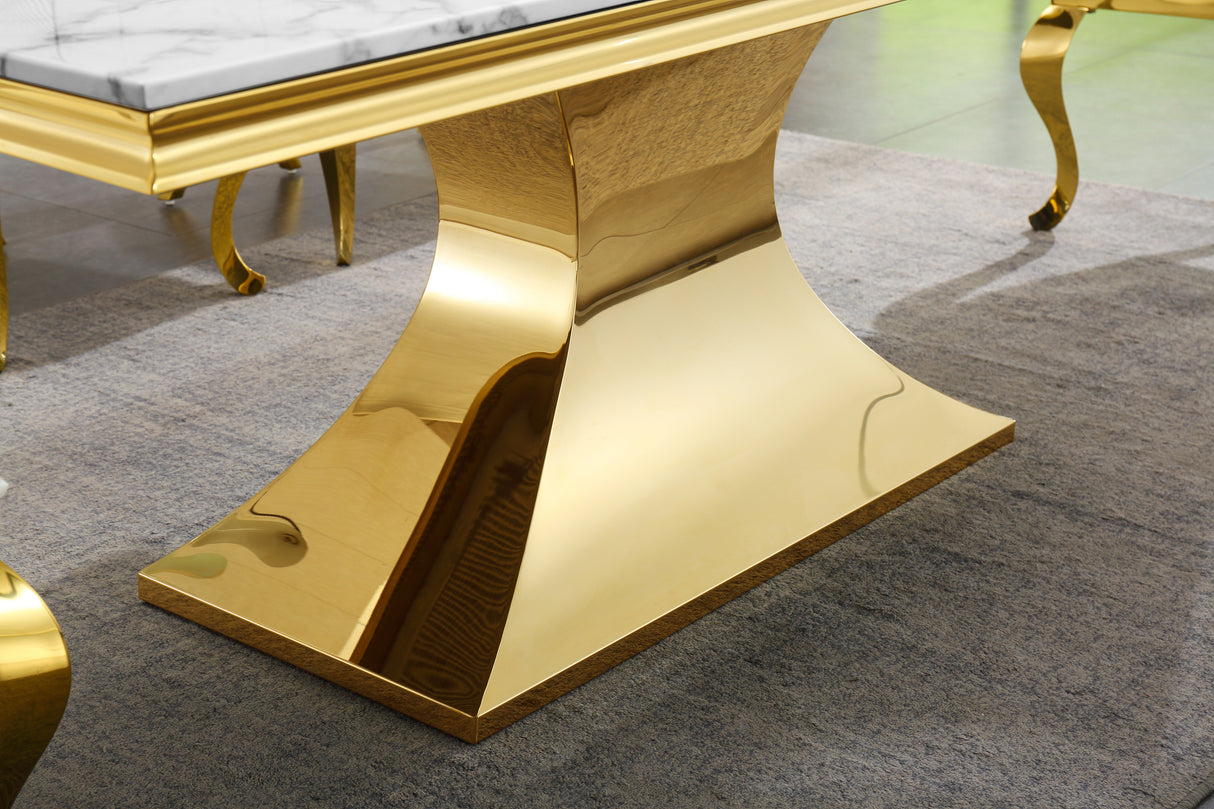 Luxurious Design Marble Rectangular Dining Table with Gold Mirrored Finish Stainless Steel Base - Home Elegance USA