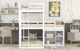 L-shaped Wood Triple Twin Size Bunk Bed with Storage Cabinet and Blackboard, Ladder, White - Home Elegance USA