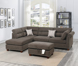 Sectional sofa Tan Color Velvet Fabric Reversible Chaise Sofa Sectional w Pillows Cocktail Storage Ottoman 3pc Set - Home Elegance USA