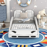 Twin Size Race Car-Shaped Platform Bed with Wheels, White - Home Elegance USA