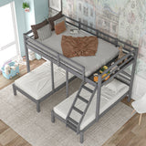 Full over Twin & Twin Bunk Bed,Triple Bunk Bed, Gray - Home Elegance USA