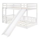 Twin Over Twin Bunk Bed with Slide and Ladder, White（Old SKU:LP000009AAK） - Home Elegance USA