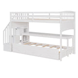 Stairway Twin XL Loft Bed with Twin Size Trundle and 3 Drawers, Storage, Desk, White - Home Elegance USA