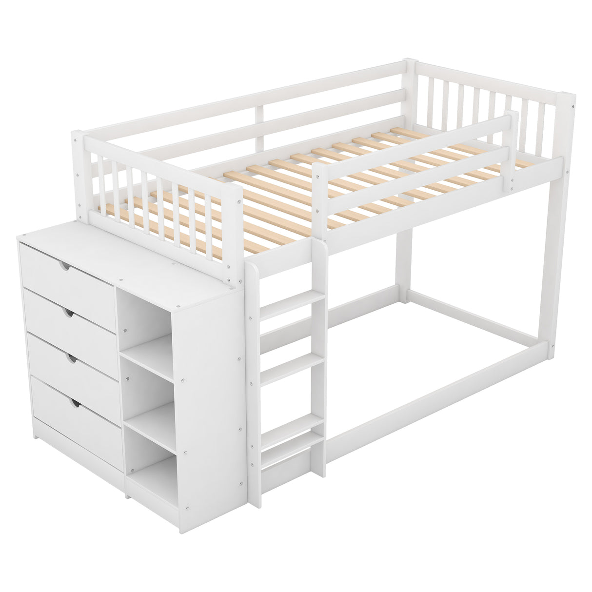 Twin over Twin Bunk Bed with Attached Cabinet and Shelves Storage,White (OLD SKU:GX000513AAK) - Home Elegance USA