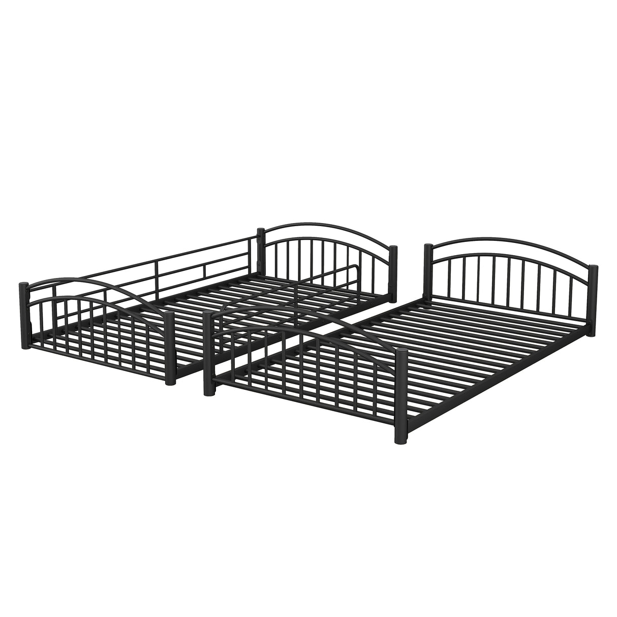 Twin Over Twin Metal Bunk Bed With Slide,Kids House Bed Black+Red - Home Elegance USA