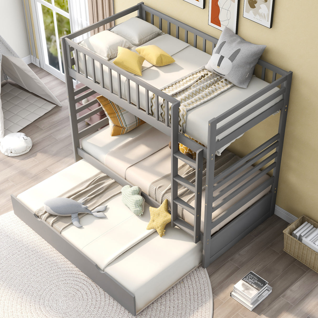 Orisfur. Twin Bunk Beds for Kids with Safety Rail and Movable Trundle bed