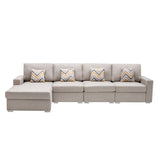 Nolan Beige Linen Fabric 4Pc Reversible Sectional Sofa Chaise with Pillows and Interchangeable Legs - Home Elegance USA