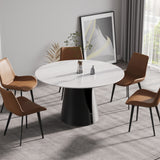 53.15"Modern artificial stone round black carbon steel base dining table - can accommodate 6 people - W1535S00005 - image - 1