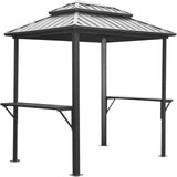 Grill Gazebo 8' × 6', Aluminum BBQ Gazebo Outdoor Metal Frame with Shelves Serving Tables, Permanent Double Roof Hard top Gazebos for Patio Lawn Deck Backyard and Garden (Grey)