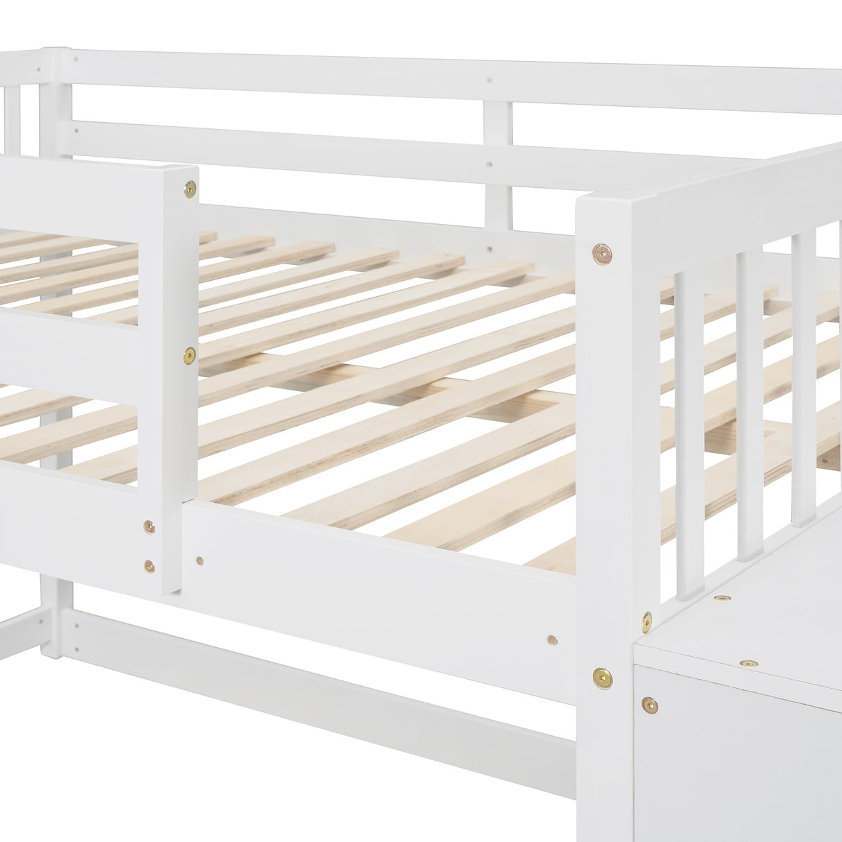 Full over Full Bunk Bed with 4 Drawers and 3 Shelves-White - Home Elegance USA