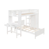 Twin Size Loft Bed with Closet and Desk, Extra Bottom Twin Bed, White - Home Elegance USA