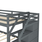 Twin-Over-Twin Bunk Bed with Twin Size Trundle and 3 Storage Stairs,Gray (OLD SKU :LP000064AAE) - Home Elegance USA