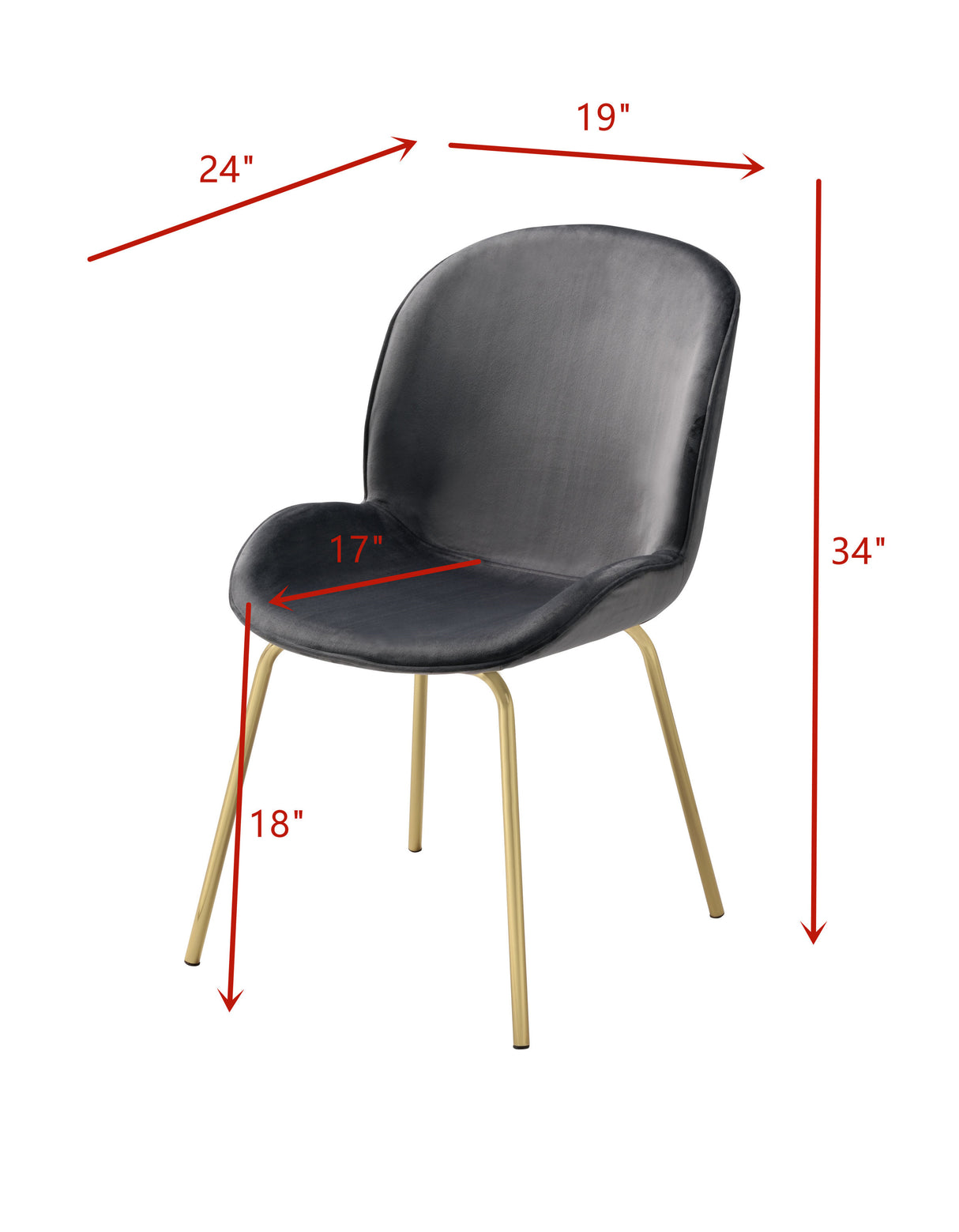 ACME Chuchip Side Chair (Set-2) in Gray Velvet & Gold 72948 - Home Elegance USA