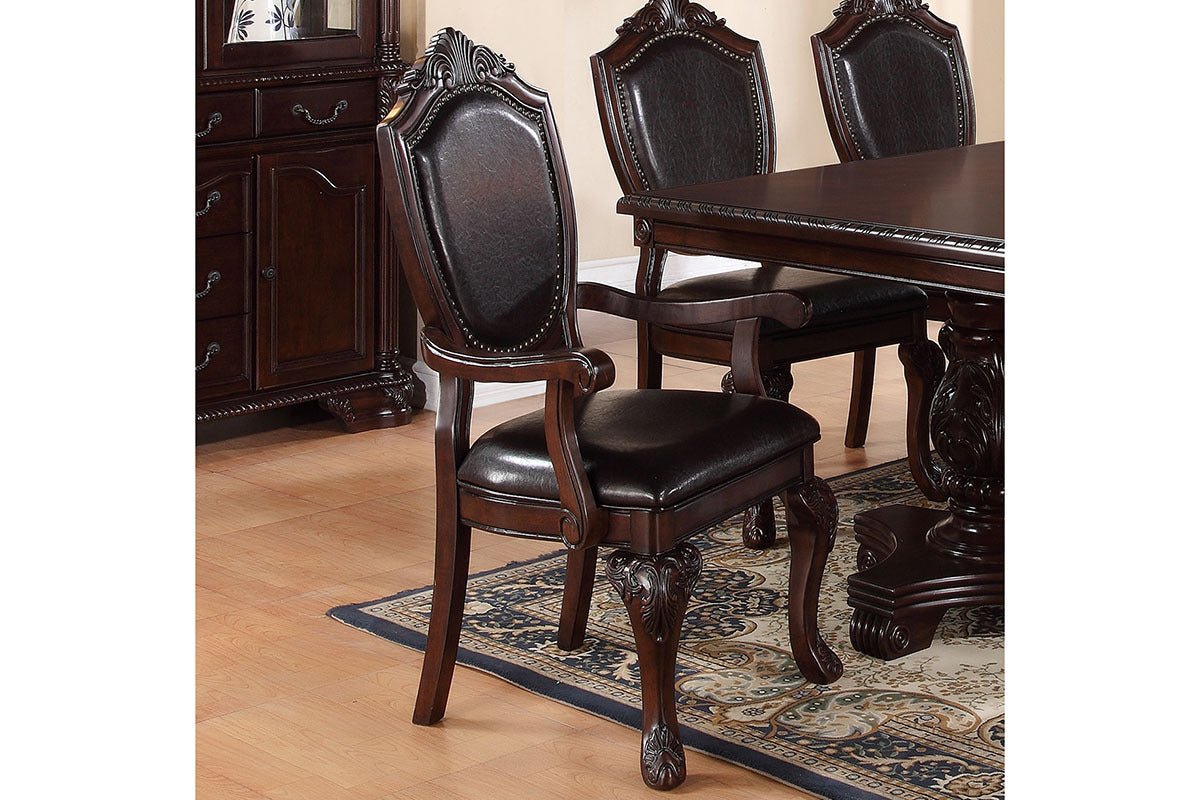 Formal Dining Room Table w Leaf 2x Arm Chairs And 6x Side Chairs Brown 9pc Set Dining Table Double Pedestal Base Royal Rectangle Table - Home Elegance USA