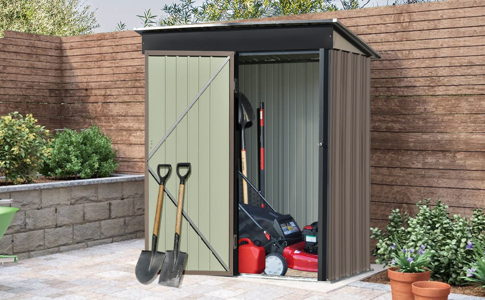 TOPMAX Patio 5ft Wx3ft. L Garden Shed, Metal Lean-to Storage Shed with Lockable Door, Tool Cabinet for Backyard, Lawn, Garden, Brown