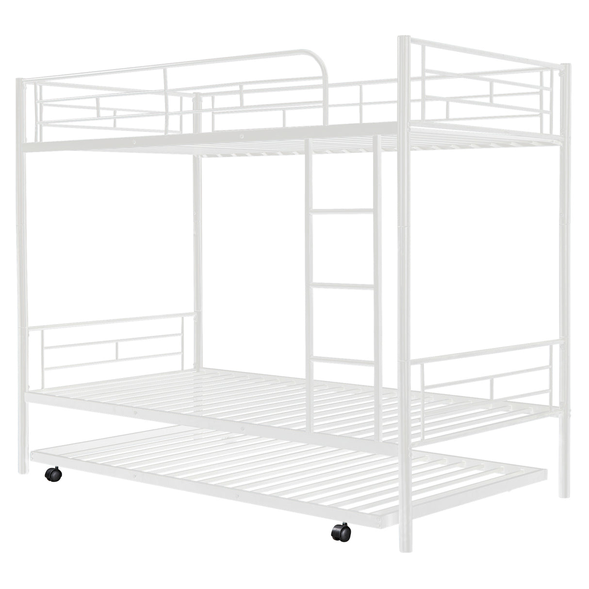 Twin-Over-Twin Metal Bunk Bed With Trundle,Can be Divided into two beds,No Box Spring needed ,White ( old sku: MF194806AAK ) - Home Elegance USA