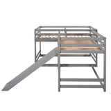 Full and Twin Size L-Shaped Bunk Bed with Slide and Short Ladder,Gray - Home Elegance USA