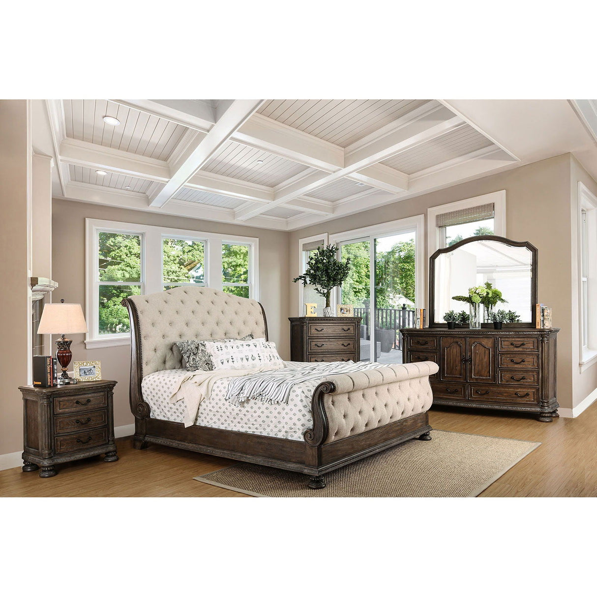 Lysandra - 5 Piece Queen Bedroom Set With 2Ns - Rustic Natural Tone / Beige - Home Elegance USA