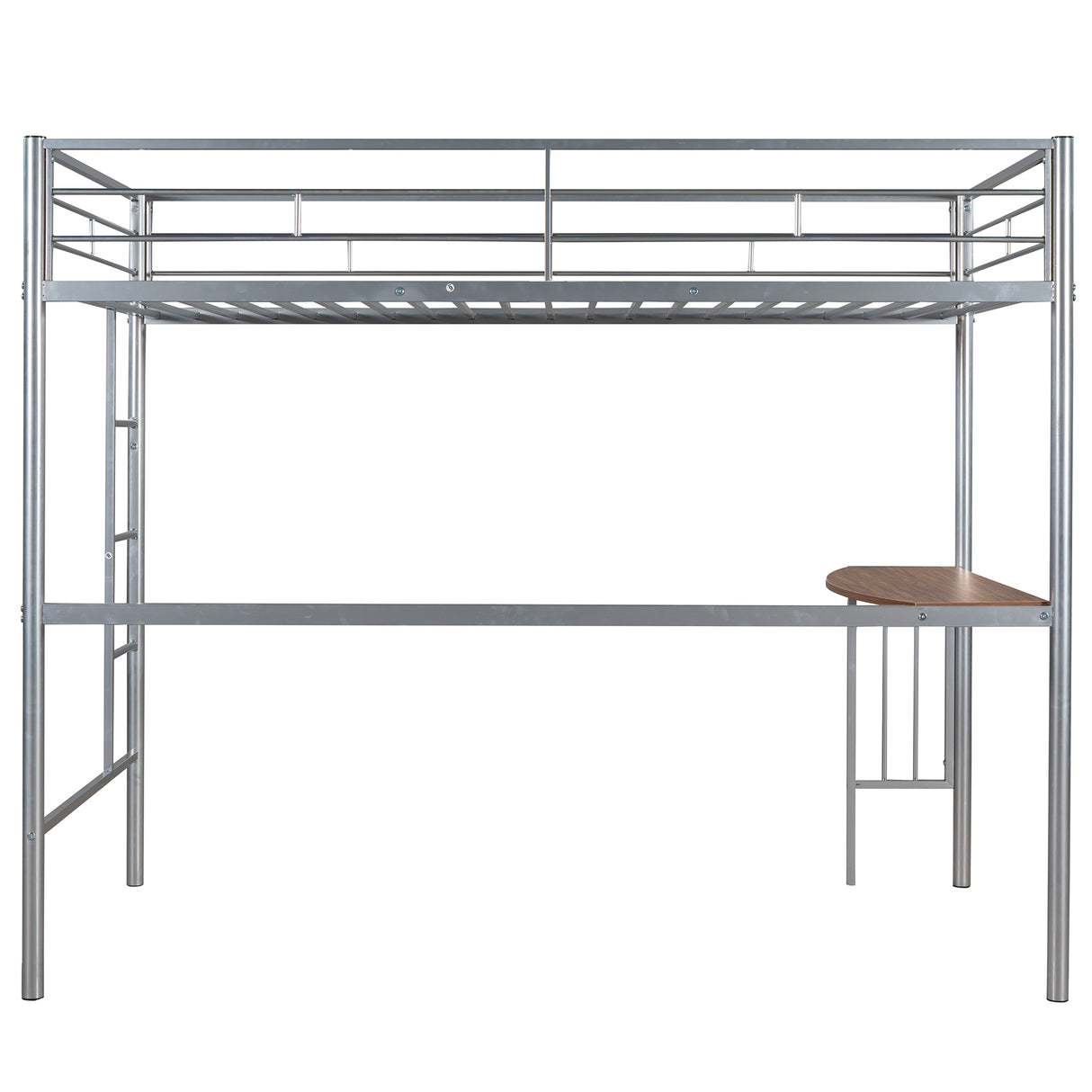 Twin Over Full Metal Bunk Bed with Desk, Ladder and Quality Slats for Bedroom, Metallic Silver（OLD SKU :LP000092AAN） - Home Elegance USA