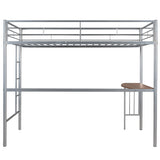 Twin Over Full Metal Bunk Bed with Desk, Ladder and Quality Slats for Bedroom, Metallic Silver（OLD SKU :LP000092AAN） - Home Elegance USA