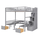 Full over Full Size Bunk Bed with staircase,the Down Bed can be Convertible to Seats and Table - Home Elegance USA