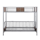 Twin-Over-Futon Bunk Bed, Metal Futon Bunk Bed Frame with Guardrails and Ladder(Gray)(OLD SKU:LP000096AAE) - Home Elegance USA