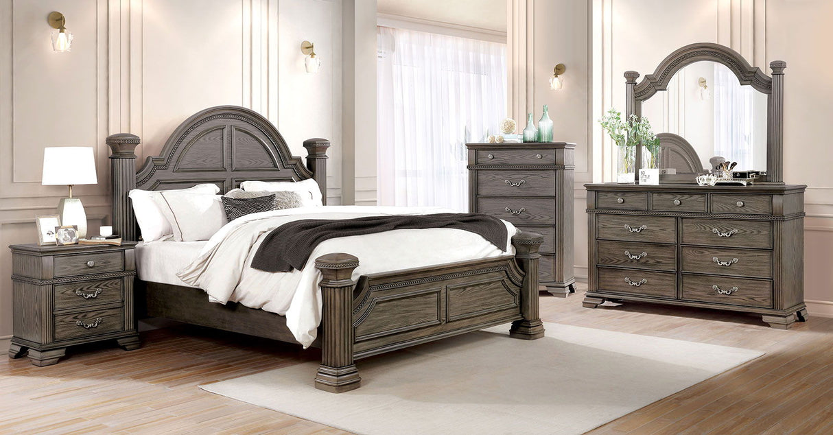 Pamphilos - Queen Bed & 1 Nightstand & Dresser & Mirror & Chest - Gray - Home Elegance USA